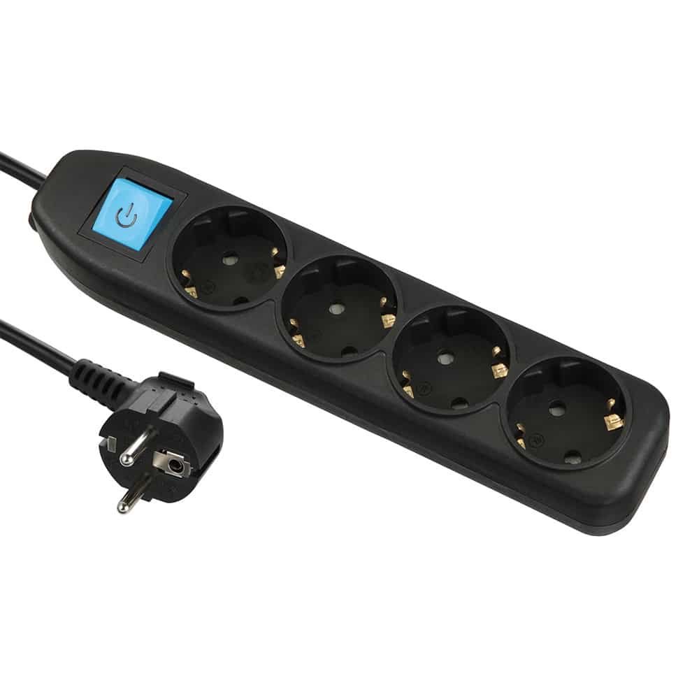 ELECTRALINE - Bloco 4 Tomadas Preto c/ Inter. 3G1 1,5Mts