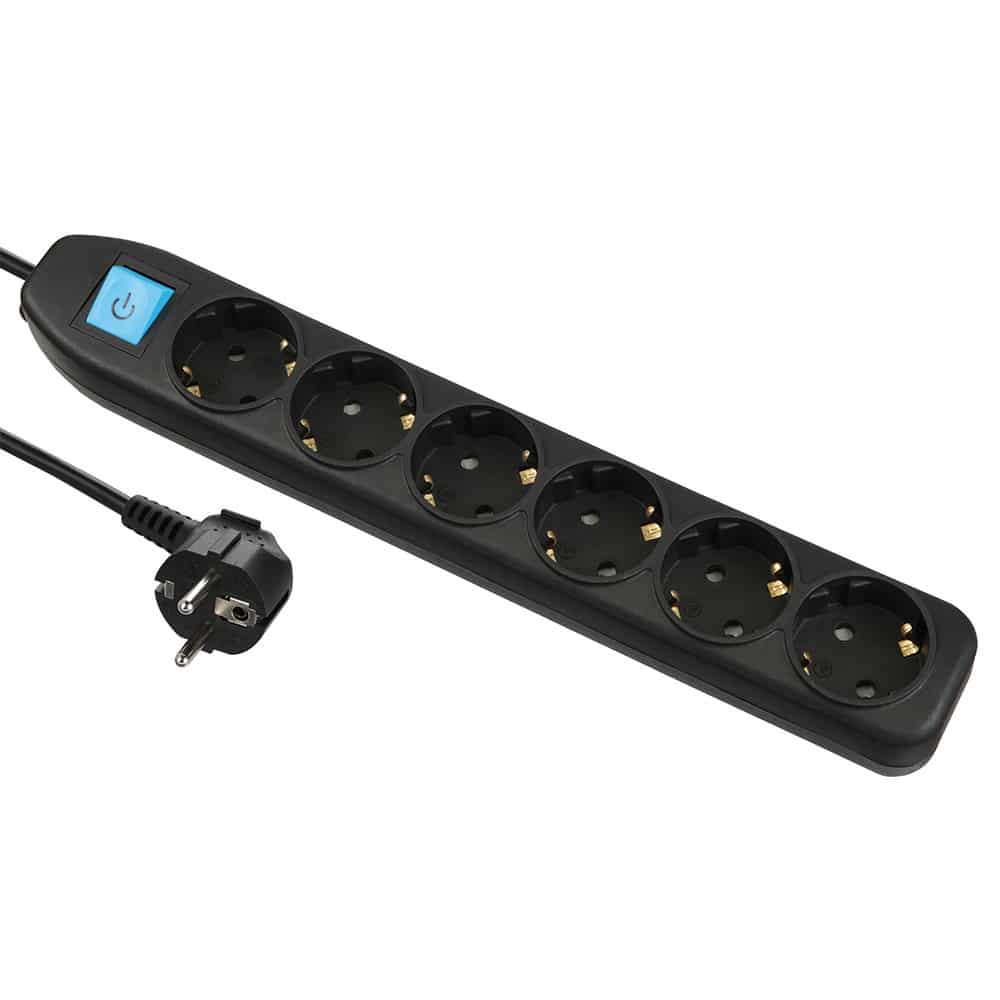 ELECTRALINE - Bloco 6 Tomadas Preto c/ Inter. 3G1 1,5 Mt
