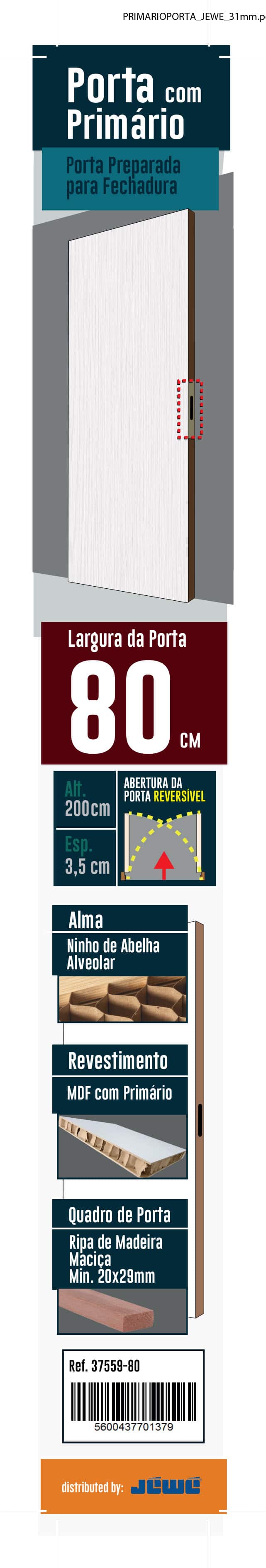 Porta Mdf com Primário 80X200Cm