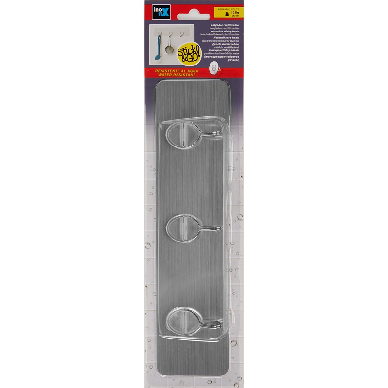 Inofix - Cabide Reutilizável Triplo Ganchos Aço Inox 1UN