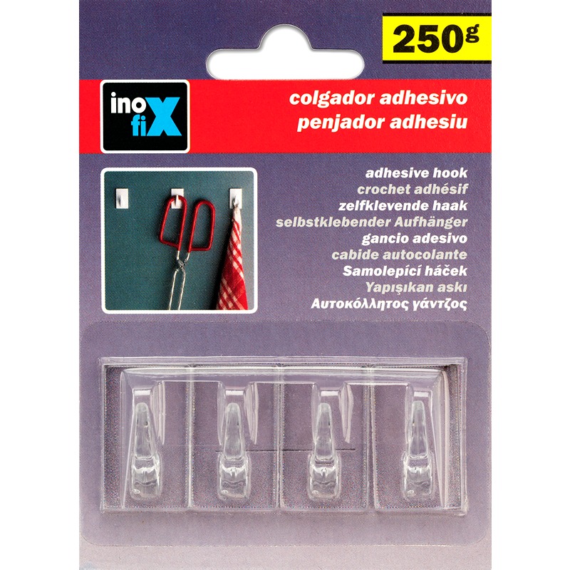 Inofix - Cabide Adesivo Gancho Transparente 4UN
