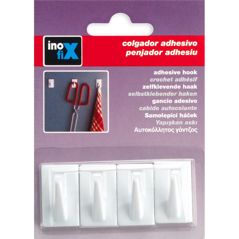 Inofix - Cabide Adesivo Branco Gancho Retangular 4UN