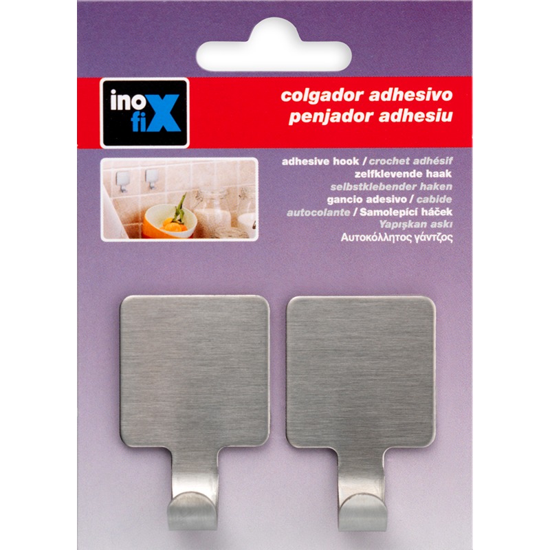 Inofix - Cabide Adesivo Aço Gancho Quadrangular 2UN