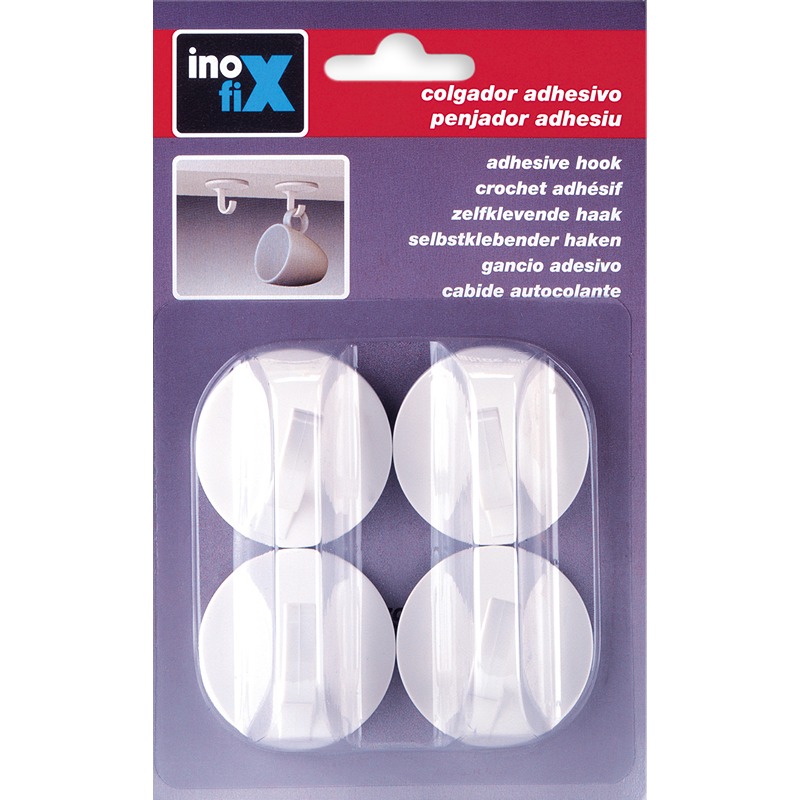 Inofix - Cabide Adesivo Branco Gancho Circular 4UN