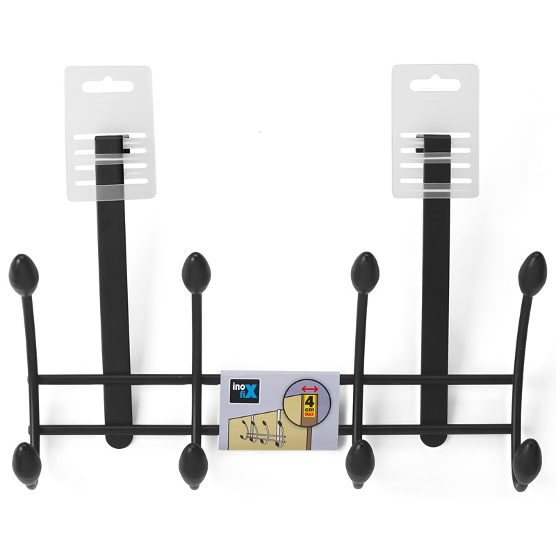 Inofix - Cabide Porta 4 Ganchos Duplos Preto 1UN