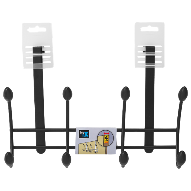 Inofix - Cabide Porta 4 Ganchos Duplos Preto 1UN
