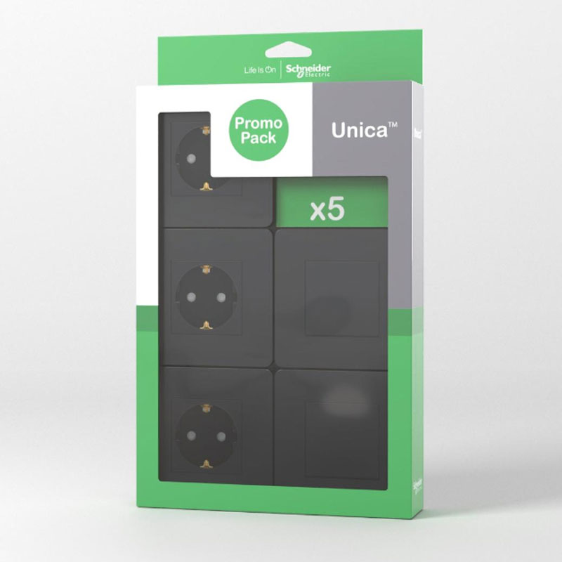 SCHNEIDER - Pack 3 Tomadas + 2 Comutadores Antracite