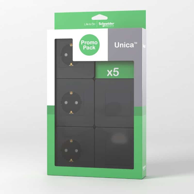SCHNEIDER - Pack 3 Tomadas + 2 Comutadores Antracite