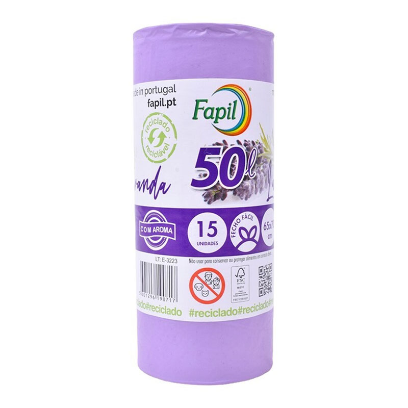 FAPIL - Saco Lixo Fecho Fácil Perfumado Lavanda 50L 15UN