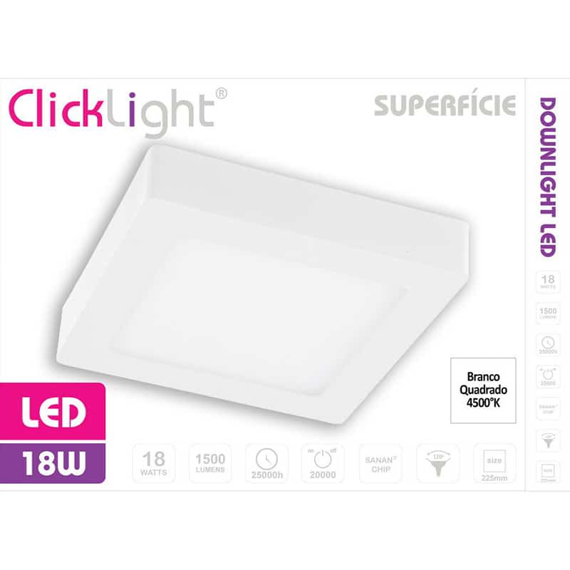 CLICKLIGHT - Downlight Superfície Branco Quadrado 18W 4000K