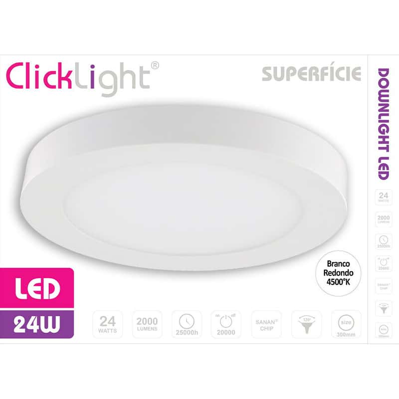 CLICKLIGHT - Downlight Superfície Branco Redondo 24W 4000K