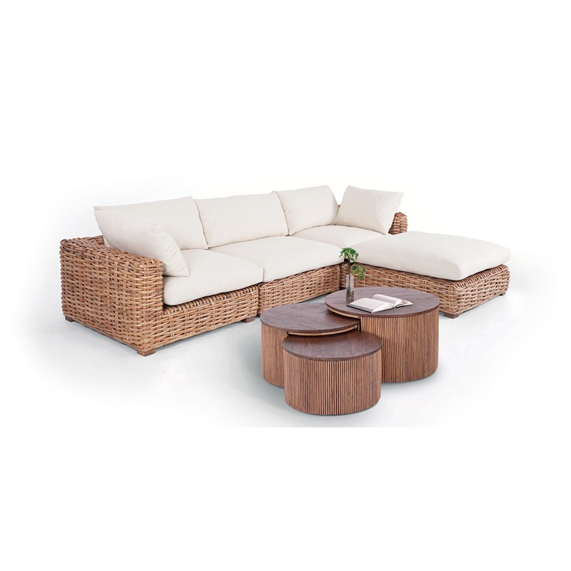 HANDEL - CONJUNTO MELIDES SOFÁ + CHAISE + MESA
