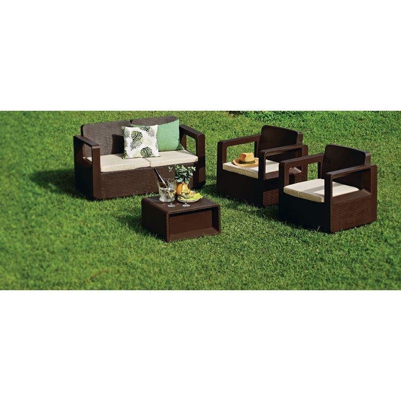 SHAF - Conjunto "Apolo" Sofá + 2 Cadeirões + Mesa Castanho