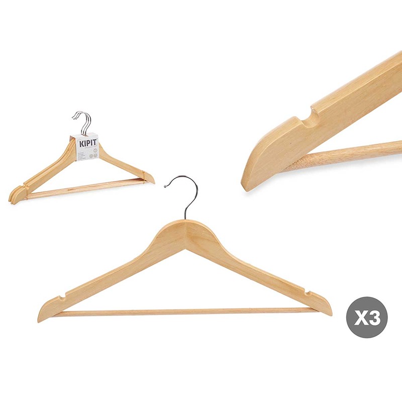 KIPIT - Conjunto 3 Cabides Em Madeira Natural