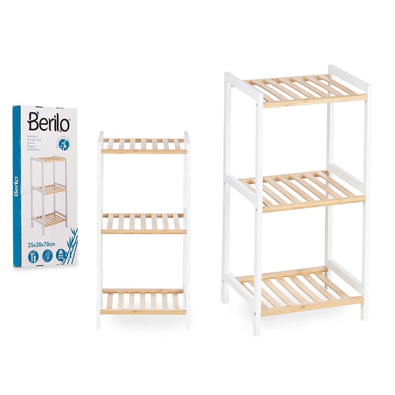 BERILO - Estante 3 Prateleiras Bambu Branca