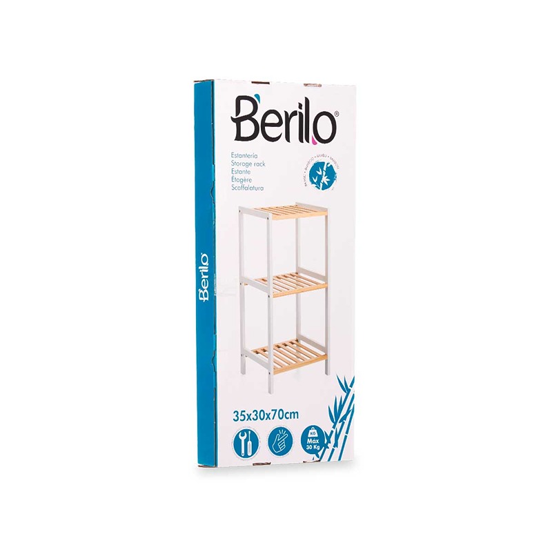 BERILO - Estante 3 Prateleiras Bambu Branca