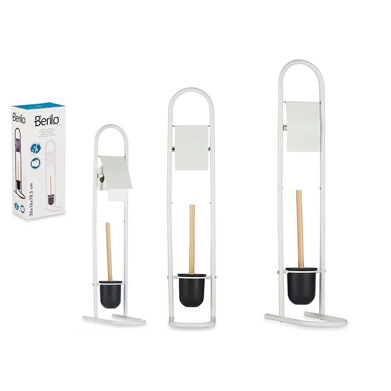 BERILO - Suporte Branco Piaçaba e Porta Rolos Metal