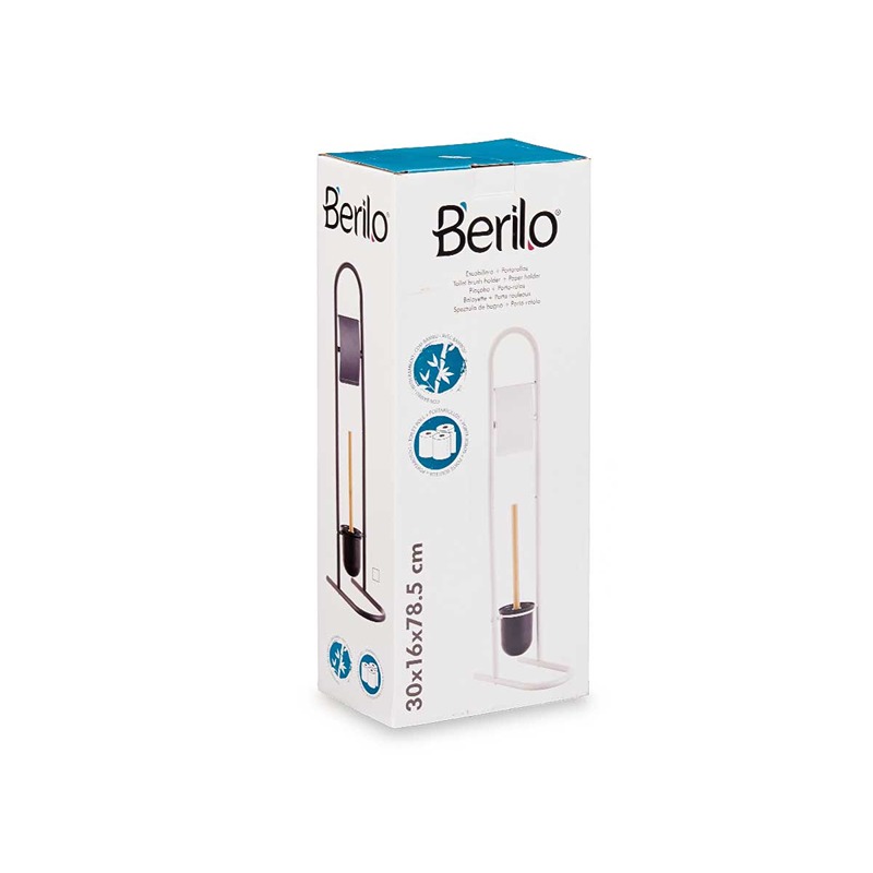 BERILO - Suporte Branco Piaçaba e Porta Rolos Metal