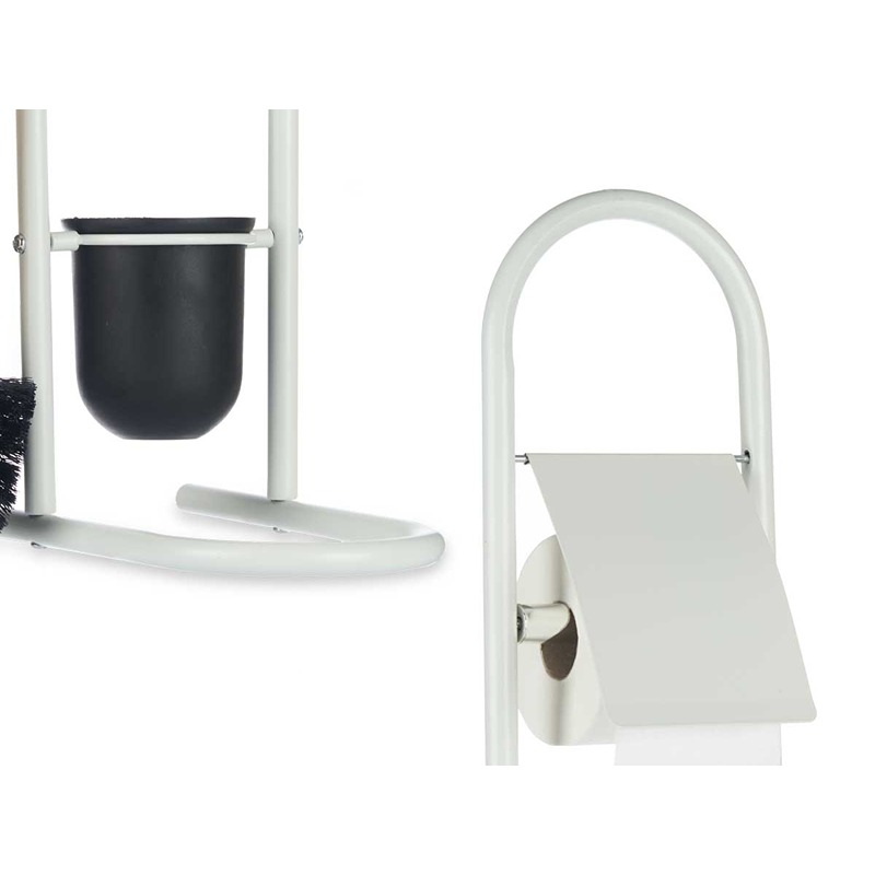 BERILO - Suporte Branco Piaçaba e Porta Rolos Metal