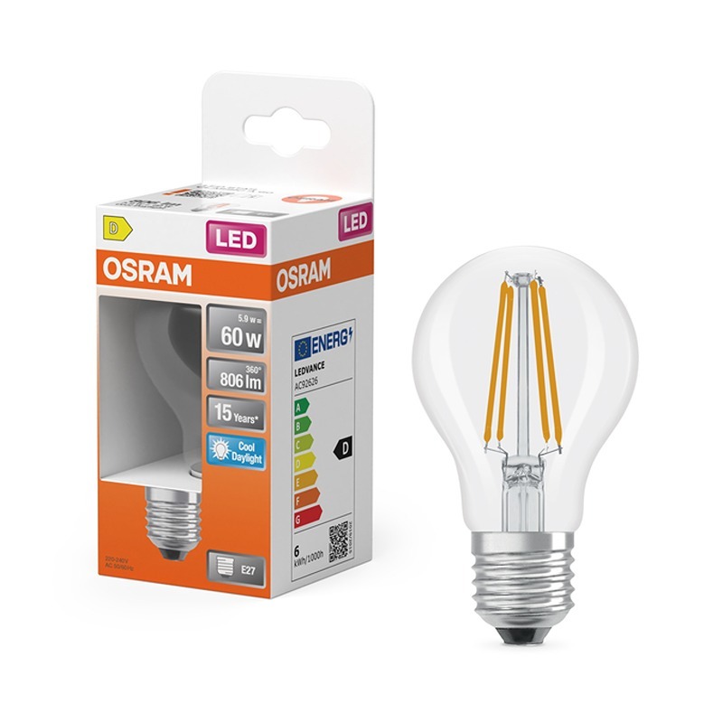 Osram Lâmpada LED Standard E27 6.5W 6500K Luz Fria, Transparente